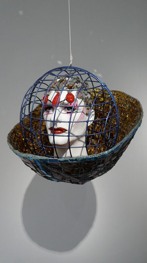 Burnel - Hanging Head Collar, bust portrait by glass and mosaic artist Andrew Logan